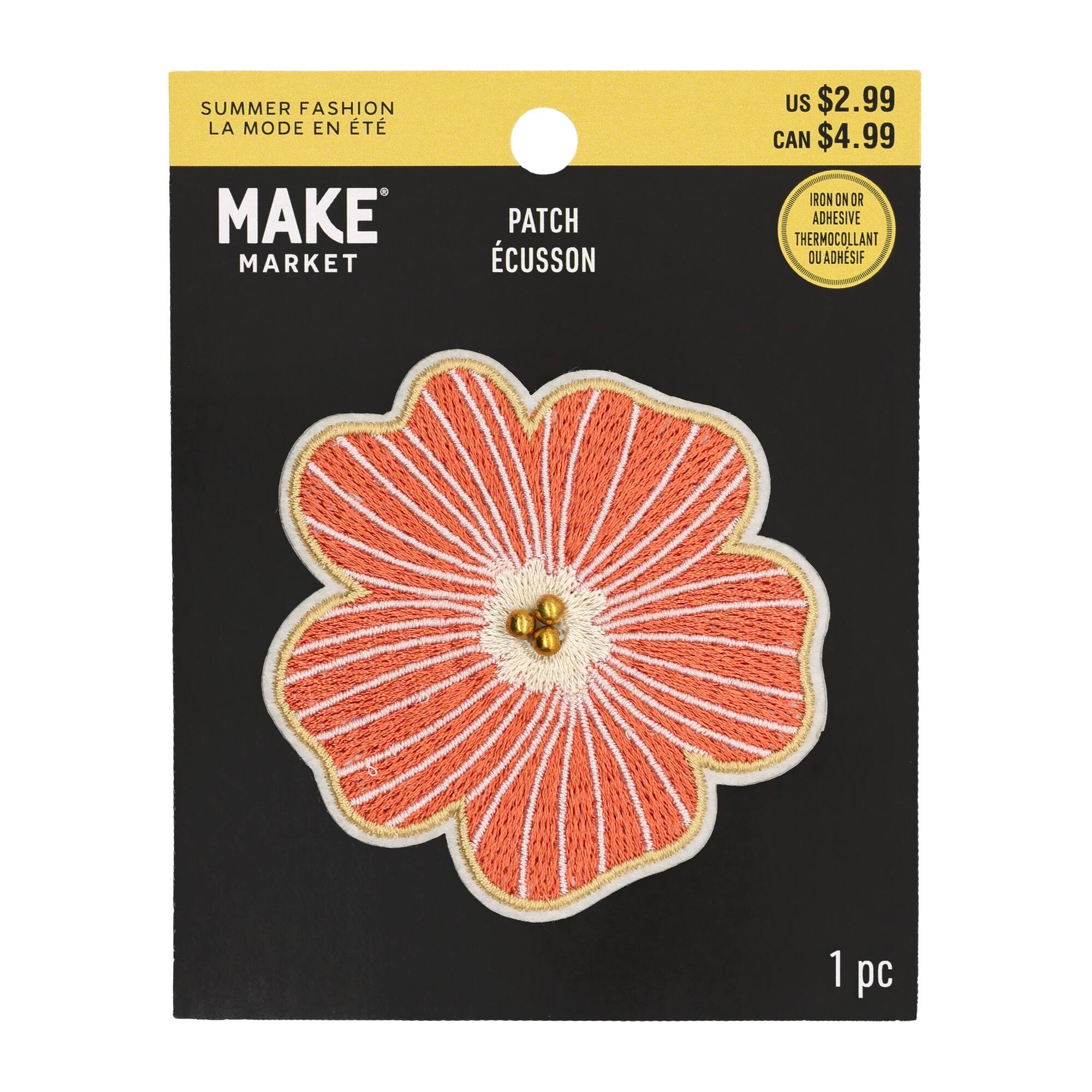 Summer Fashion Pink Flower Iron-On & Adhesive Embroidered Patch by Make Market®